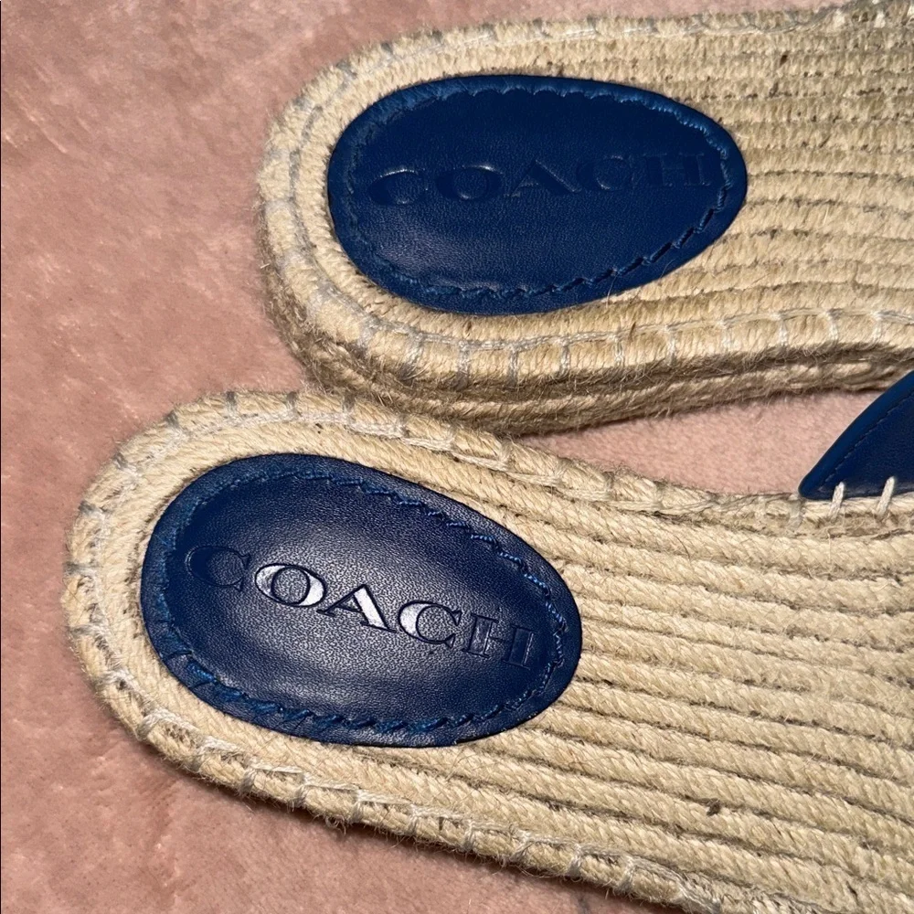 Coach Navy Espadrille Slides with Silver Accent